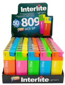 Зажигалка турбо, "Interlite" яркие, 50шт (ЦЕНА ЗА 50ШТ) микс