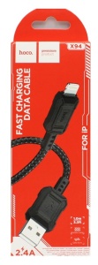 Кабель USB - Lightning, Hoco X94 нейлон, 1м (черн) в кор.