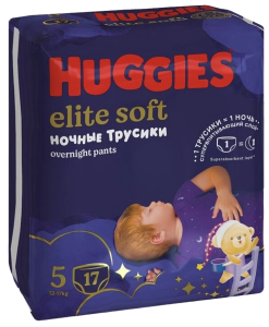 Подгузники-трусики детские HUGGIES elite soft 5 (12-17кг) 17шт