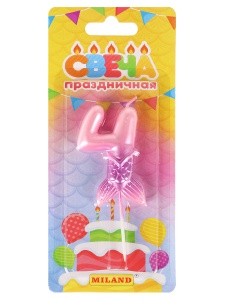 Свеча для торта "Русалка" , розовая. Цифра "4"  17*8см