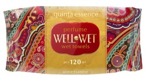 Салфетки влажные парфюмированные 120шт " Well&Wet " Quinta essence, клапан, пластиковая крышка