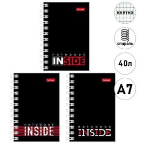 Записная книжка А7 40л, КЛЕТКА спираль "Hatber " Inside