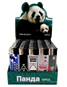 Зажигалка пьеза,ПАНДА, 50шт (ЦЕНА ЗА 50ШТ) с рис. сигареты, микс
