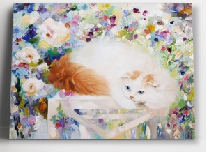 Алмаз мозаика (класс.) 30х40см, с подр., с полн. заполн. (30цв) "Белая кошка в саду", в кор