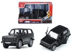 Машина пластик LADA NIVA 13,5 см, инерц,двери,черный, Технопарк, в кор. 