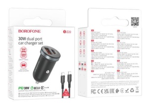 АЗУ 1 USB Borofone BZ22, PD30Вт, QC3.0, кабель Type-C, цв. черный,в кор.