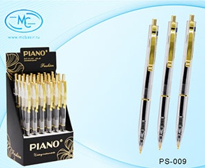 Ручка шариковая автоматическая Cиняя (ЦЕНА ЗА 24ШТ) "Piano" 0,7мм, прозр. масл. осн. зол. клип