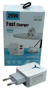 Адаптер YES-80, 2USB, 20W, 2.1A/5V, цв.белый, подвес, в кор