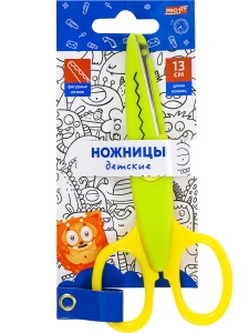 Ножницы детские, зелёно-жёлтые. МОНСТРИКИ, 13 см с фигур.лезв,в к/б