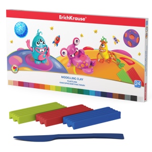 Пластилин " Erich Krause " Cosmic Monsters 24цв, 432г, 34*17см, со стеком, в кор