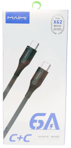 Кабель USB Maimi X62 Type-C to Type-C нейлон с подсветкой, 1м, 6А (черный)
