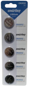Батарейка SmartBuy CR2032 литиевая, BC5 (ЦЕНА ЗА 5ШТ)