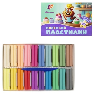 Пластилин " Луч " Фантазия 20цв 300г, пастельные цвета, восковой, мягкий, со стеком, картонная упако