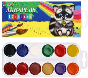 Краски акварельные 12 цв., в картонной упаковке