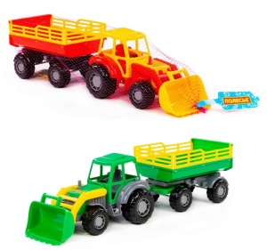 Машина Трактор с прицепом ПОЛЕСЬЕ, 50*13,5см "Мастер" микс, в сетке