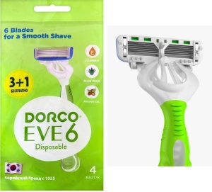 Станок для бритья женский ,DORCO EVE 6 Disposable" 4шт, с 6 лезвиями, одноразовый 