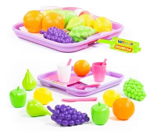 Игровой Набор продуктов №2 ПОЛЕСЬЕ 28*8см, с посудкой и подносом (21 эл.) (в сетке)