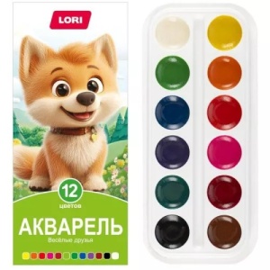 Краски акварельные без кисти Веселые друзья 12цв " Lori " картонная упаковка