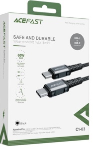 Кабель USB Acefast C1-03 Type-C to Type-C 60Вт нейлон, 1.2м (черный)