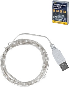 яяя Гирлянда-проволока. 5 м 50 ламп, холодный белый свет, USB 5V
