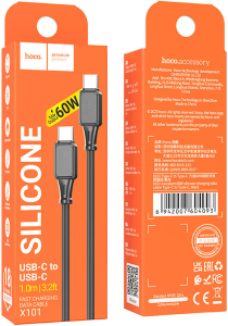 Кабель Type-C - Type-C Hoco X101, 60Bт силиконовый, 1м (черный) в кор.