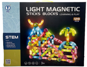Конструктор магнитный «Light Magnetic Blocks» со светом, 128 дет. 38*30см, в кор.