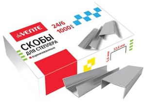 Скобы №24/6  "deVente" (ЦЕНА ЗА 10ШТ) 1000ск., 12,6*5,6мм, оцинкованные, до 30л, в коробке 