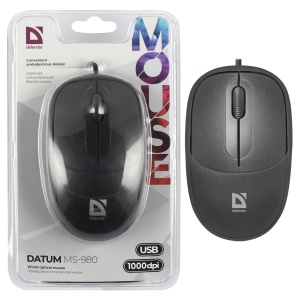 Мышь проводная Defender Datum MS-980 оптическая, 10x6см, 1000 dpi, USB, черн,ударопроч, блистер