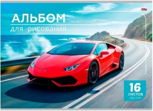 Альбом для рисования А4 16л. (ЦЕНА ЗА 1ШТ) АВТОМОБИЛЬНАЯ ТЕМАТИКА - 5, TM"Profit" скрепка 