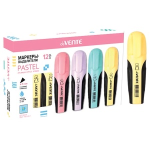 Текстовыделитель deVente Pastel желтый, (ЦЕНА ЗА 12ШТ) 1-5мм, плоский корпус с эргономич. каучук.