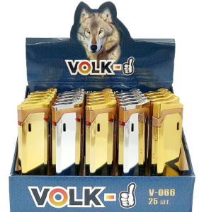 Зажигалка турбо, "VOLK" зол. / сер. 25шт (ЦЕНА ЗА 25ШТ) микс