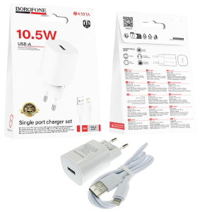 Адаптер сетевой BOROFONE, 76*34*34мм, 1USB-A, 10,5W, цв. белый, подвес, в кор