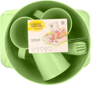 Набор для пикника Sugar&Spice коллекция Vanilla, на 3 персоны, 14 предметов, пластиковый, 25х21х12см