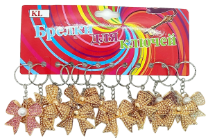Брелок Бантик, с жемчугом, мет., 4см, (ЦЕНА ЗА 12ШТ) микс, европодвес