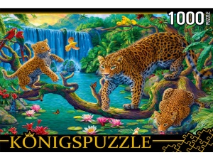 Пазлы "Konigspuzzle" ЛЕОПАРДЫ У ВОДОПАДА, 26*20см, 1000эл. в кор.