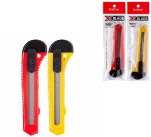 Нож канцелярский "Hatber" X-Blade push-lock 18мм, с механ. сист. фиксации лезвия, микс, в пакете