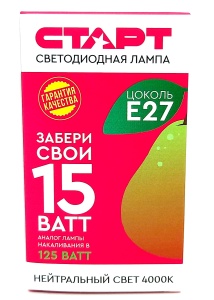 Лампа светодиодная "Старт", E27, 15BT нейтральный свет, 4000К, в кор.