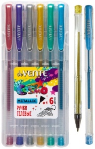 Набор гелевых ручек "deVente" 6цв, 1мм, Cosmo Metallic металлик, прозрачный корпус