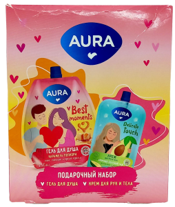 У Набор подар. AURA: Гель для душа Карам.-Попкорн 250 мл + Крем для тела Авок.-чай 100мл (мятая кор)
