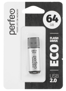 Флеш-накопитель USB 2.0, 64GB Perfeo E04 Economy series (серебро) блистер