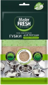 Губка для посуды " Master fresh " 2шт XXL 10*7*3см, крупнопорист. поролон, абразив. сизаль из агавы