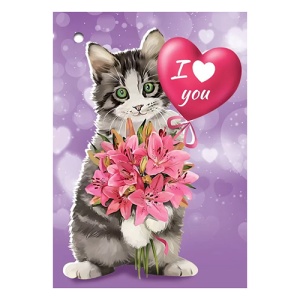 Валентинка /20шт I love you, Кот с цветами, 54*77мм (цена за 20)