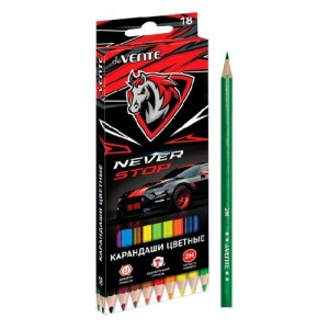 Карандаши "deVente" Never Stop 18цв, 2М, шестигранные, деревянные