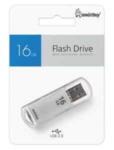 Флеш-накопитель USB 2.0, 16GB SmartBuy V-Cut (серебро) блистер