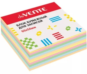 Блок бумаги " deVente " 6*5*4см 5 пастельных цветов (желтый, зеленый, оранжевый, розовый, голубой), 