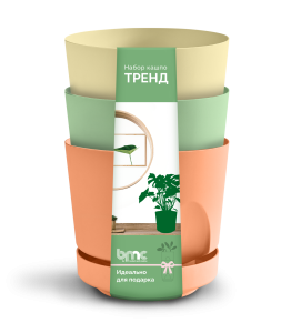 Набор Кашпо "Тренд", 0,8л, Цв.Персик/Мята/Жёлтый, пластик