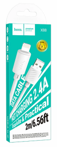 Кабель USB - Lightning, Hoco X88, 2.4A, 2м (белый) в кор.