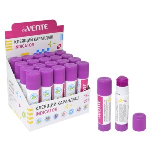 Клей-карандаш "deVente" (ЦЕНА ЗА 20ШТ) Indicator 15гр, фиолетовый, основа PVA, в кор.