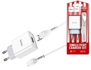 Адаптер BOROFONE BA74A 1USB 2.1A + кабель microUSB белый, блистер
