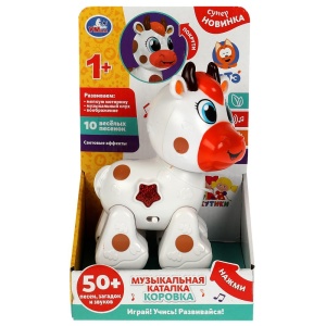 Корова каталка муз. КОТЕ ТВ (50 песен,загадок,звуков.свет.бат.) Умка, в кор.